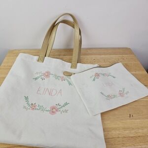 "Linda" Name Cotton Tote Bag - Reusable Tote Bag Casual Packable‎ and Makeup Bag